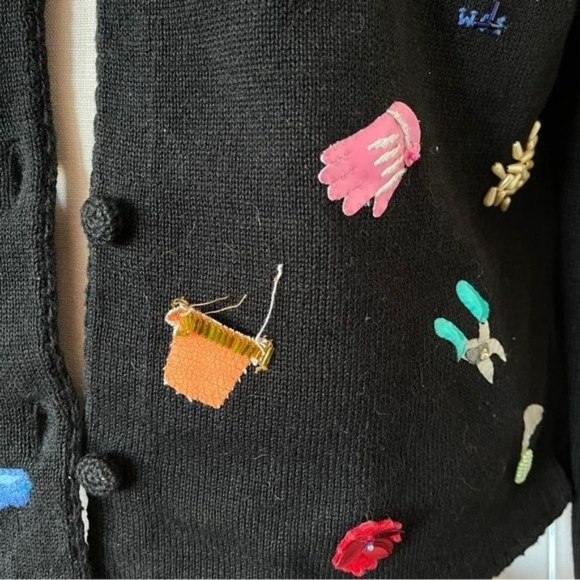 Michael Simon Cardigan Spring Gardener Sweater Wearable Art Black Small vintage - Picture 12 of 13